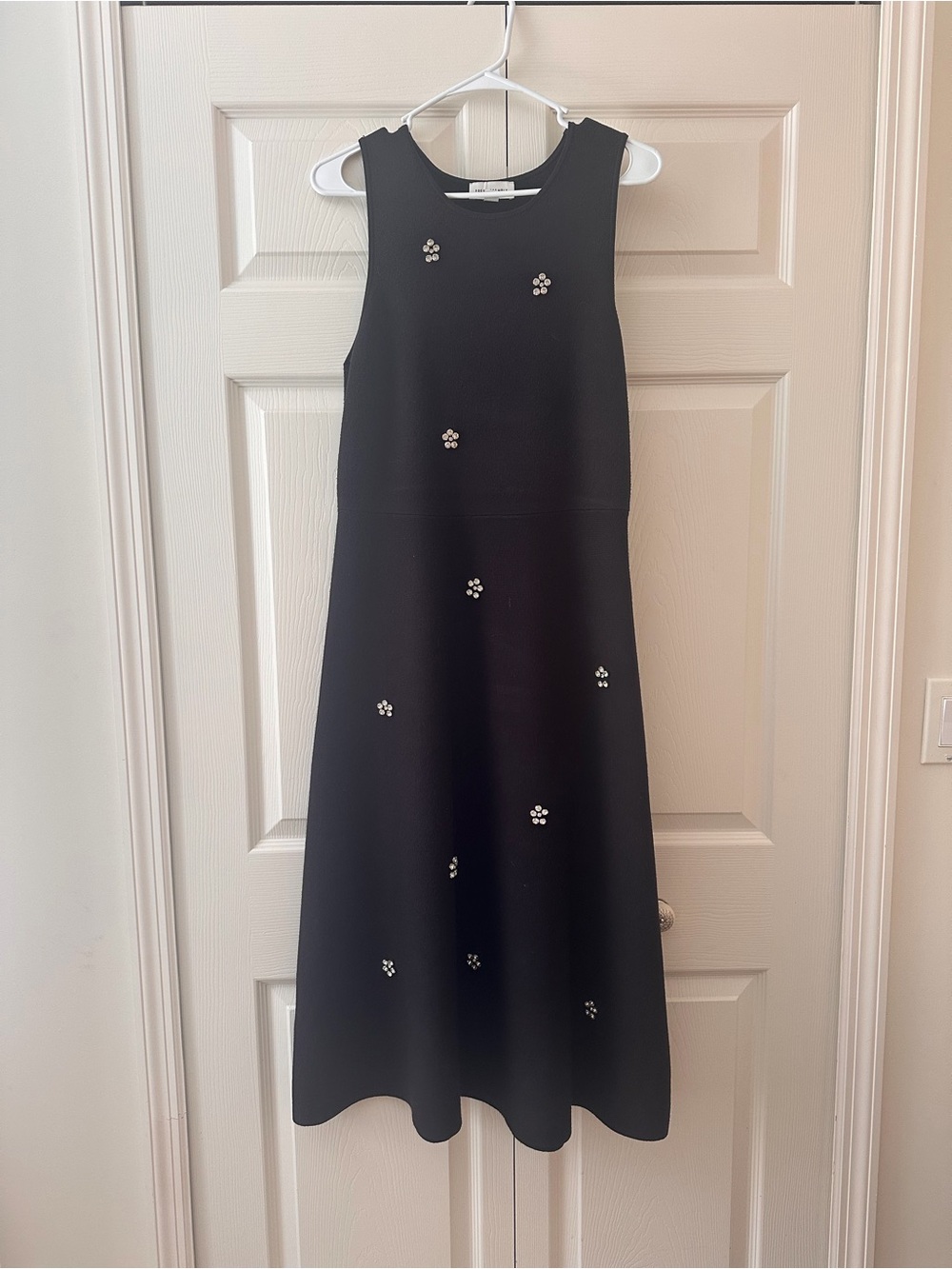 Sleeveless Black A-Line Dress with diamond clusters